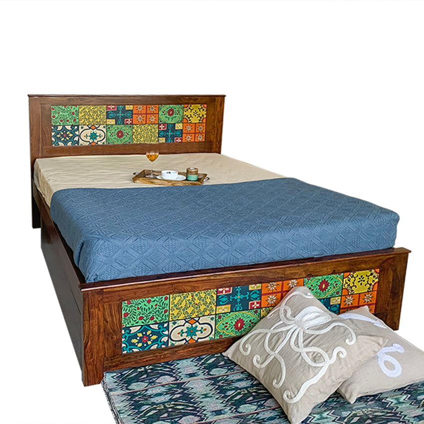 Marieta Solid Sheesham Wood Bed with 2 Drawers