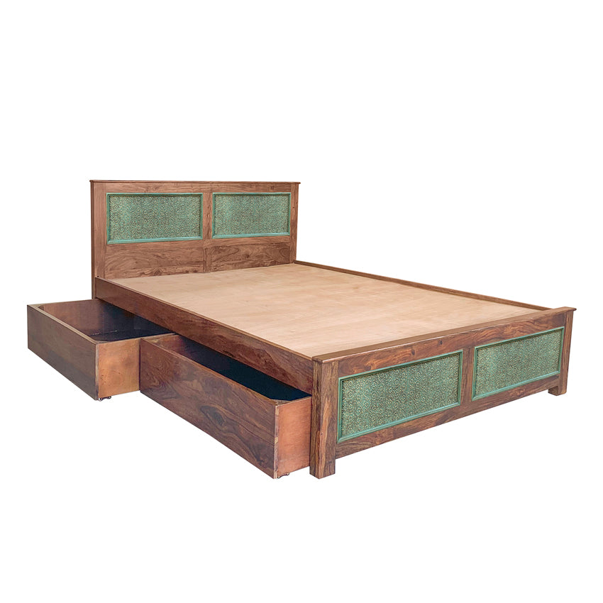 Wood Bed with Drawers Storage
