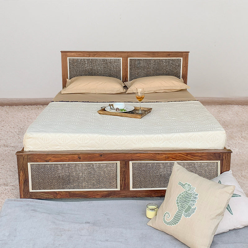 Covelo Solid Sheesham Wood Bed with Drawers Storage