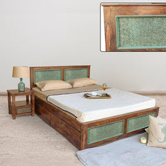 Solid Sheesham Wood Bed with Drawers Storage