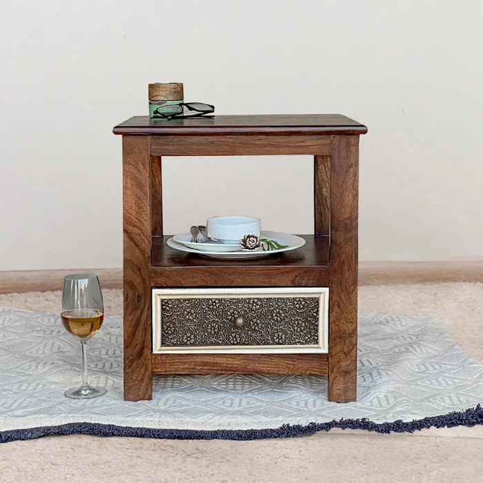 Covelo Solid Wood Bedside Table with Single Drawer