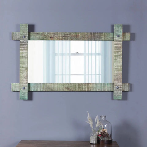 Joana Solid Wood Wall Mirror in Vintage Green