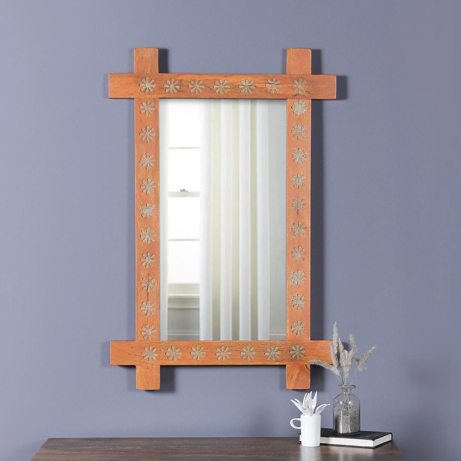 Ana Solid Wood Hand Carved Wall Mirror