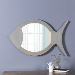 Ines Solid Wood Hand Carved Wall Mirror in Grey