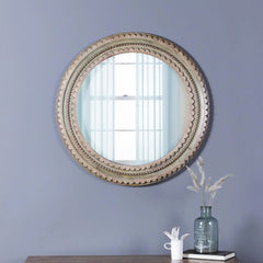 Emma Solid Wood hand Carved Round Mirror