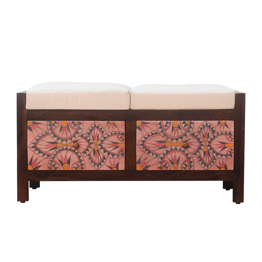 Solid Wood 2 Drawer Bench