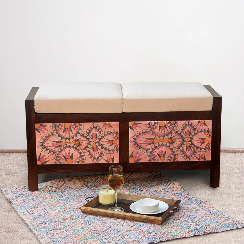 Andros Solid Wood 2 Drawer Bench