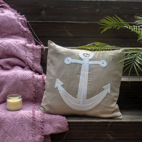 Anchor hand Embroidered Cushion Cover