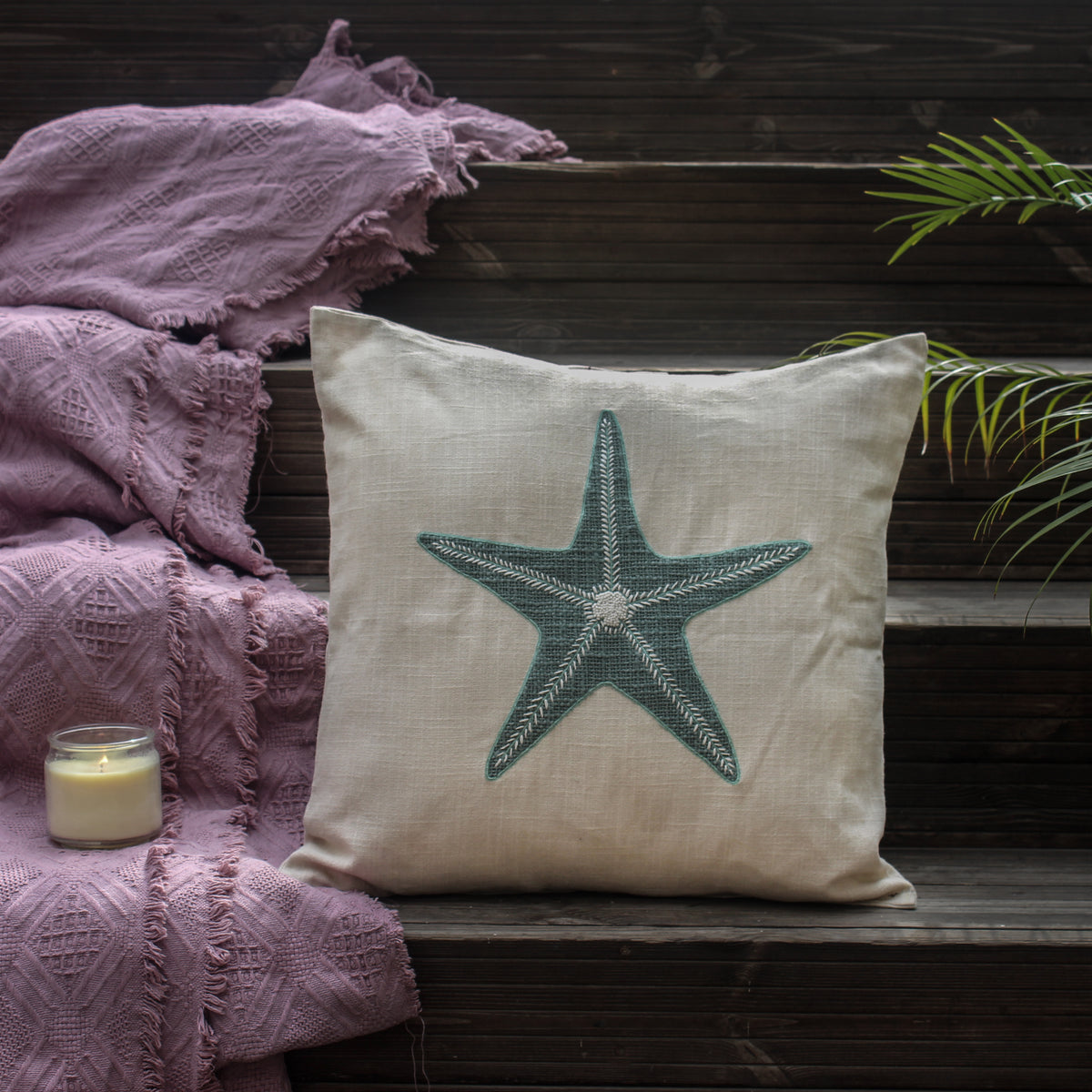 Starfish hand Embroidered Cushion Cover
