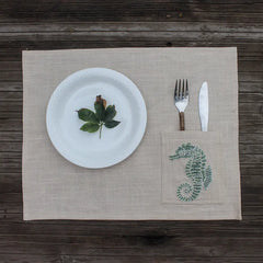 Sea horse Hand Embroidered Table Mat with Cutlery Pocket set of 4