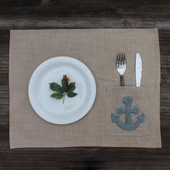 Anchor Hand Embroidered Table Mat with Cutlery Pocket set of 4