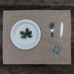 Star fish Hand Embroidered Table Mat with Cutlery Pocket set of 4