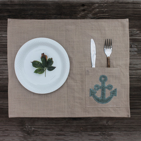 Anchor Hand Appliqued Table Mat with Cutlery Pocket set of 4