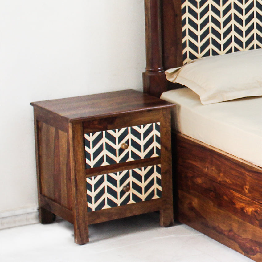 Solid Wood Bedside Table with Drawers