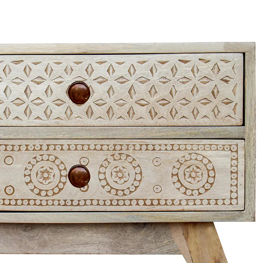 Dravidian Hand Carved Solid Wood Bedside Table - Fabuliv