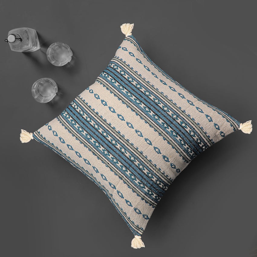 Misty blue embroidered cushion cover