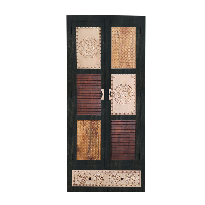 Morris Handcarved 2 Door Wardrobe with Wheel Castor - Fabuliv