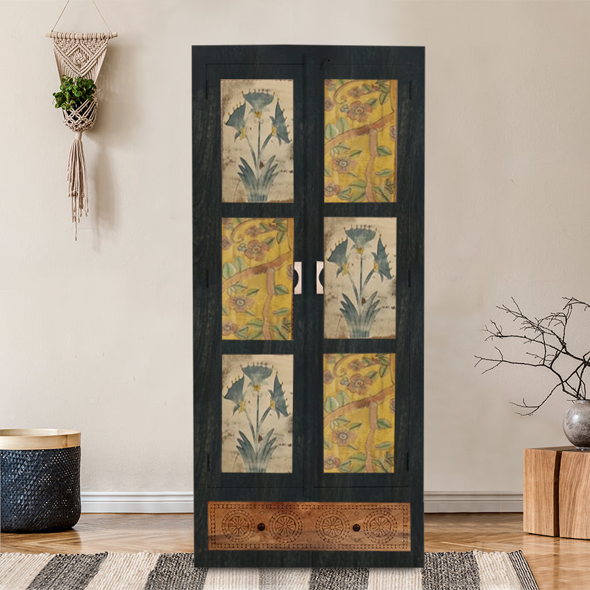 Black Beauty 2 Door Wardrobe with Wheel Castor