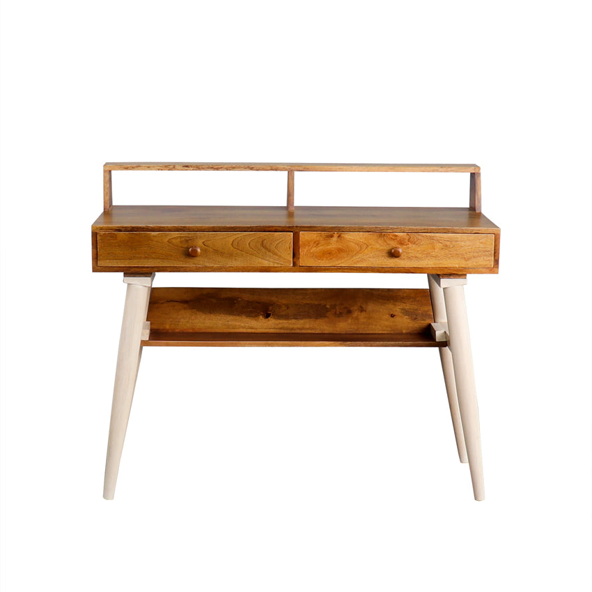 Austin Solid Wood Study Table - Vintage Teak & White Finish – Fabuliv