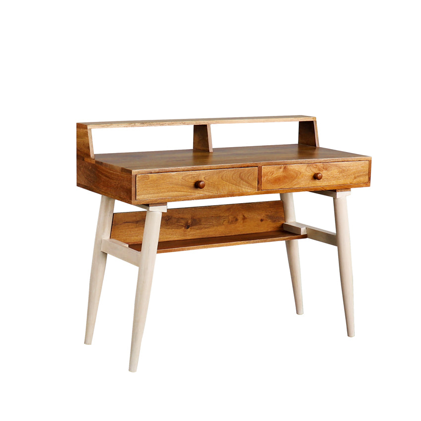 Austin Solid Wood Study Table in Vintage Teak and White Fabuliv