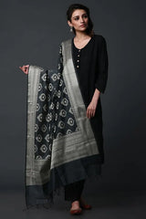 Black-silver tissue silk dupatta - Fabuliv