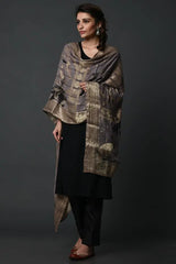Grey-gold handwoven banarasi silk dupatta - Fabuliv