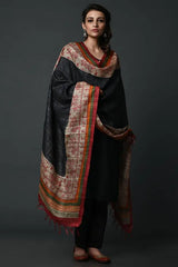 Black-red hand painted tussar silk dupatta - Fabuliv