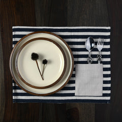 Indigo Striped Table Mat with Cutlery Pocket set of 6