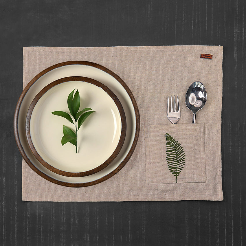 Fern Hand emroidered Table mats Placemat set of 6