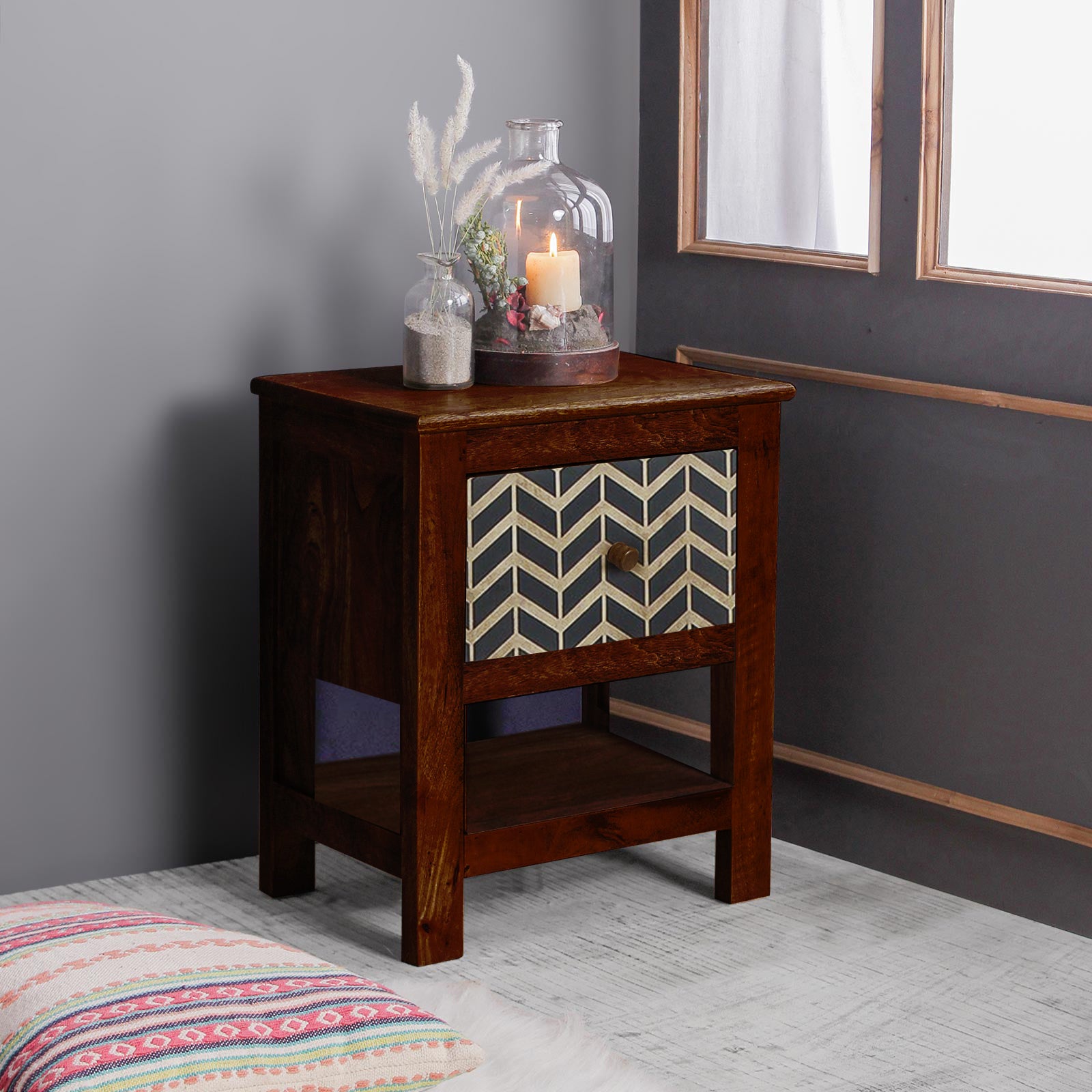 Solid Wood Bedside Table with Single Drawer