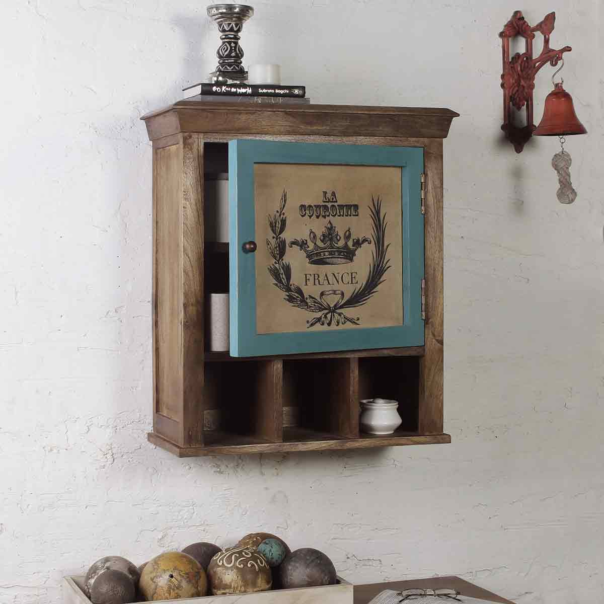 Alfredo Solid Wood Natural & Vintage Green Wall Shelves