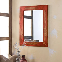 Solid Wood Red Distress Bathroom Mirror
