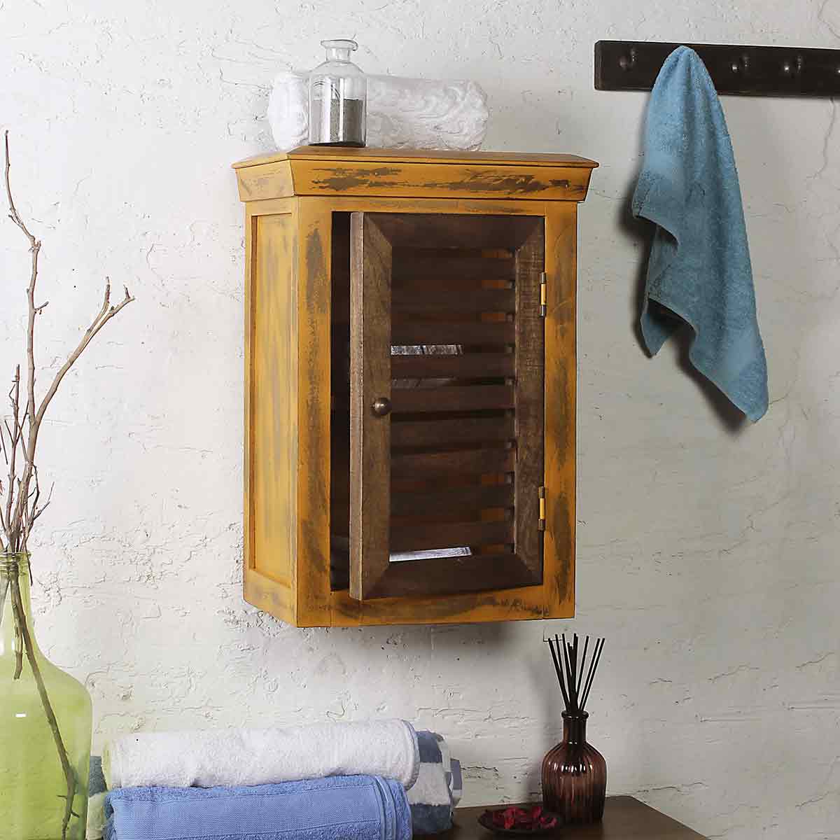 Solid Wood Distress Yellow Bath Cabinet 1