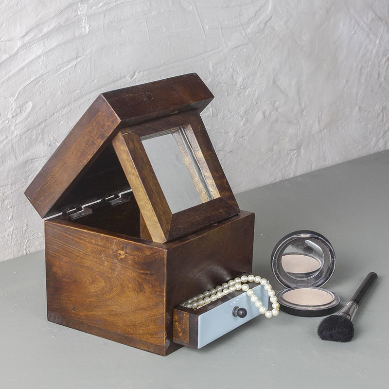 Walnut Wooden Trinklet Box with Mirror