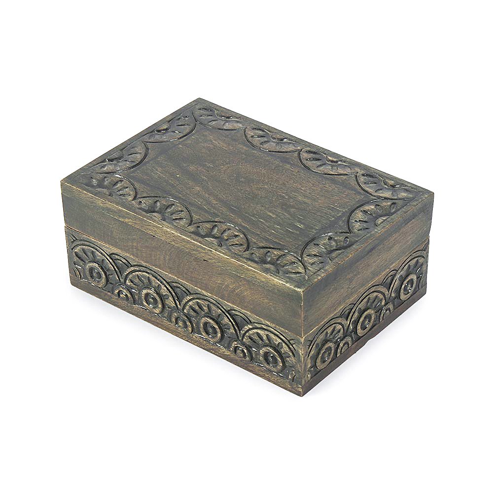 Antique Wooden Hand Carved Trinklet Box-b