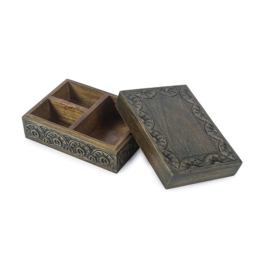 Antique Wooden Hand Carved Trinklet Box-c