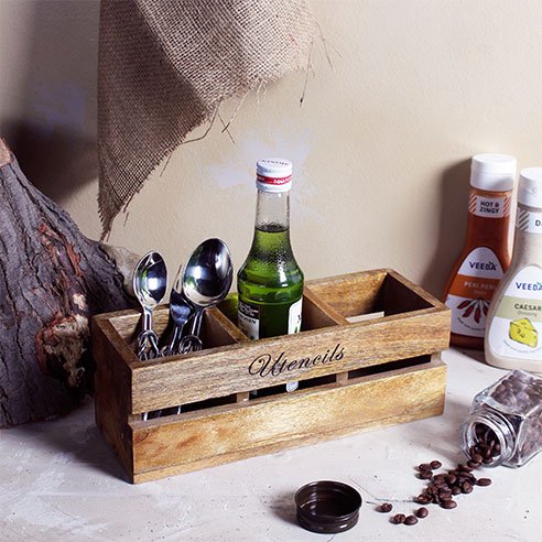 Rustic wooden condiment holder