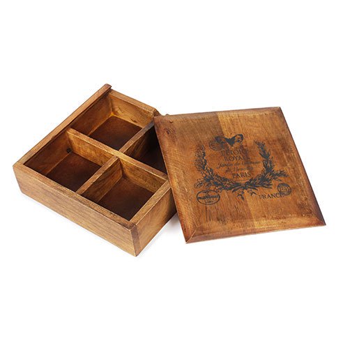 French wooden box with 4 compartments