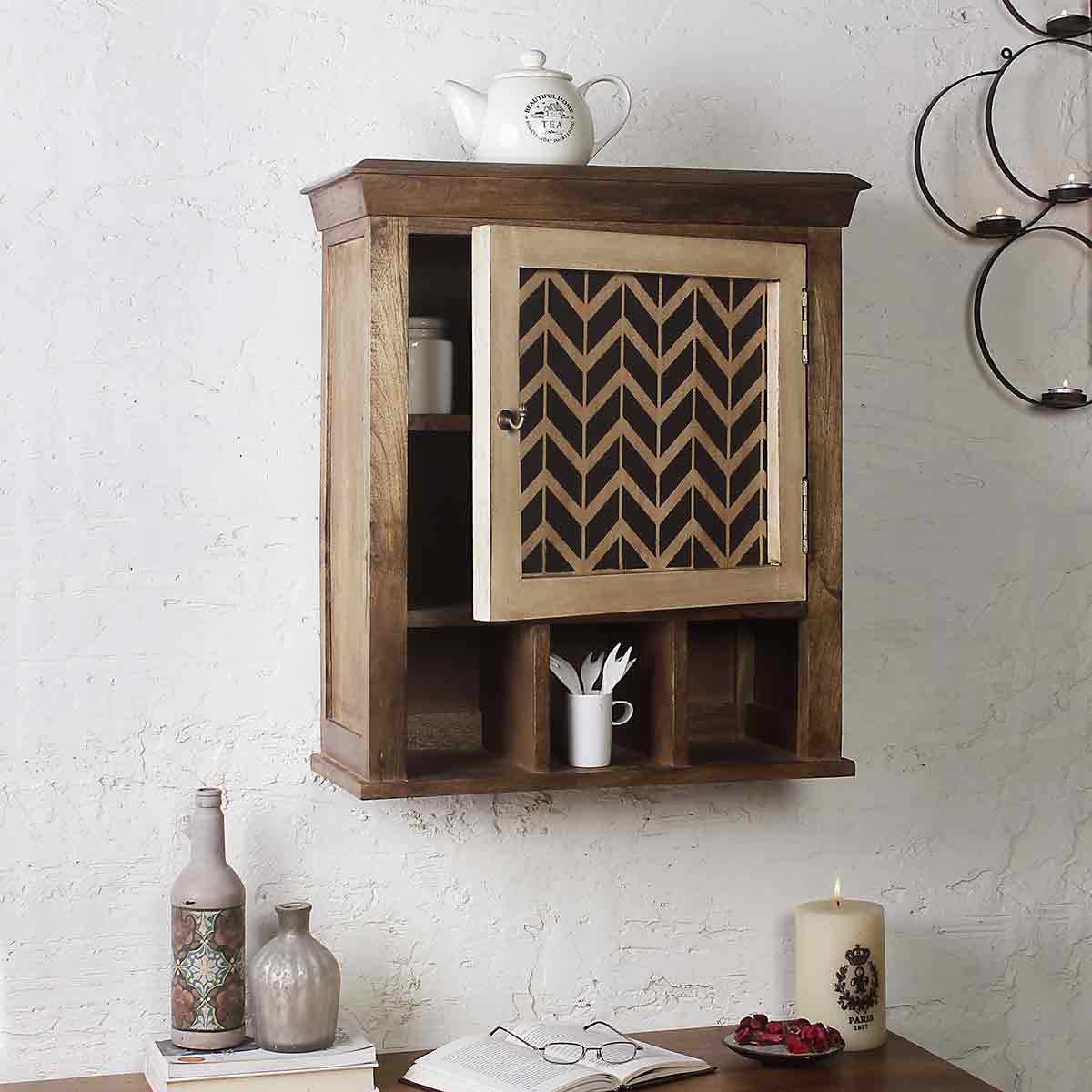 Alfredo Solid Wood Hand Painted Vintage White Wall Shelves
