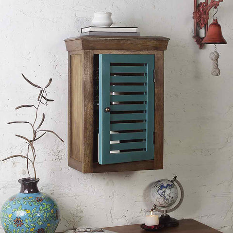 Cappi Solid Wood Vintage Green Wall Shelve