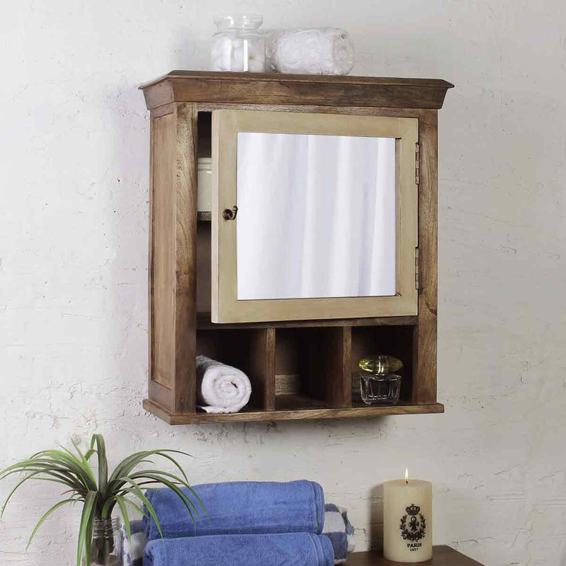 Solid Wood Vintage White Bathroom Cabinet with Mirror 1