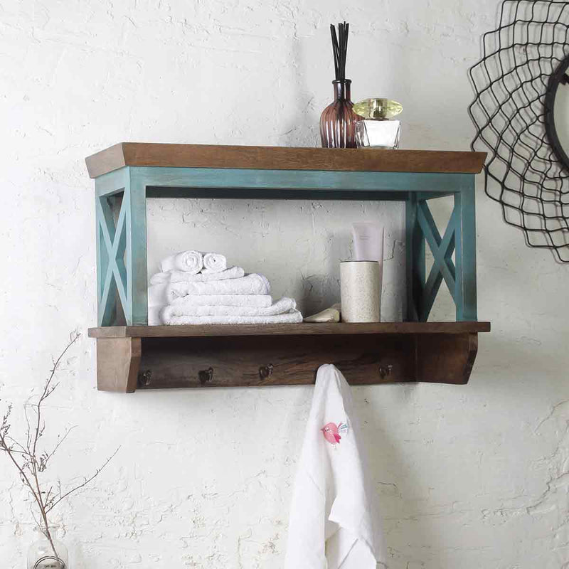 Solid Wood Vintage Blue Bathroom Shelves 1