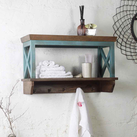 Solid Wood Vintage Blue Bathroom Shelves 1